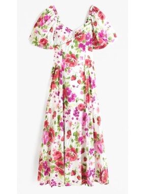 Abercrombie & Fitch White Maxi Dress with Pink & Red Floral Print